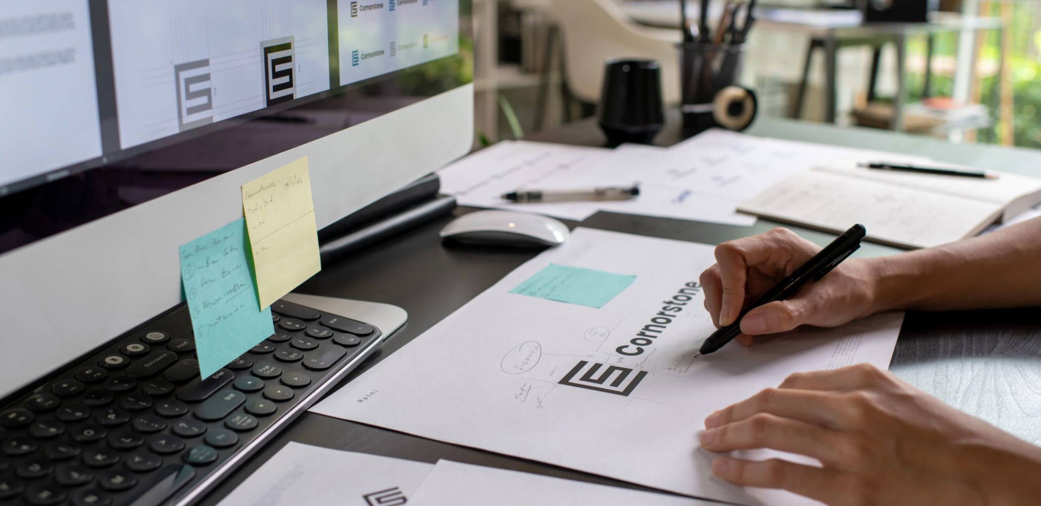 Person designing logo